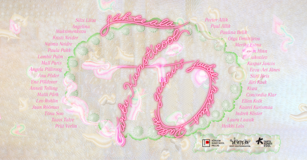 Helena Aadli kureeritud näituse „Lähteala“ plakat. Disain: Mai Bauvald ja Sigrid Liira